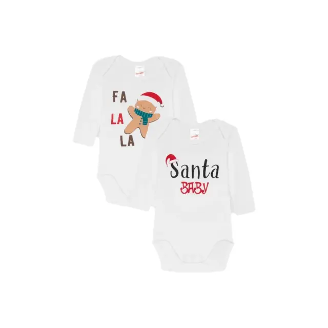Minerva Βρεφικό Φορμάκι Unisex X-Mas Falala - Διπλό Πακέτο, Χρώμα Λευκό