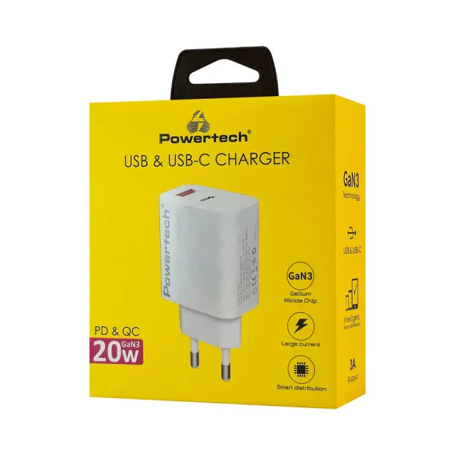 Ταχυφορτιστής Powertech PT-1437 PD & QC 20W GaN3 USB & USB-C Charger Λευκός 2