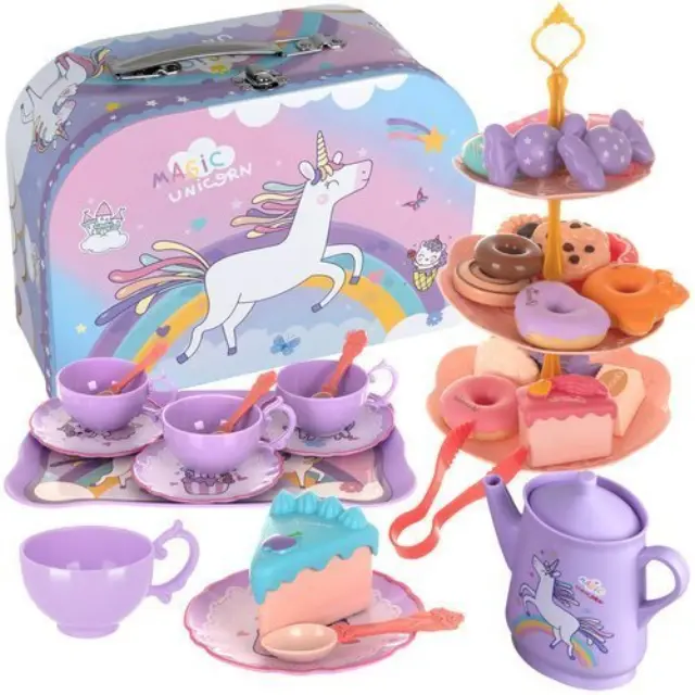 Kruzzel Παιδικό Σετ Τσαγιού Unicorn, Καφέ & Γλυκών 40 Τμχ Σε Βαλιτσάκι