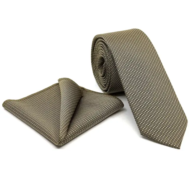 Γραβάτα Microfiber σε Χρυσαφί Μοτίβο Σετ με Μαντηλάκι