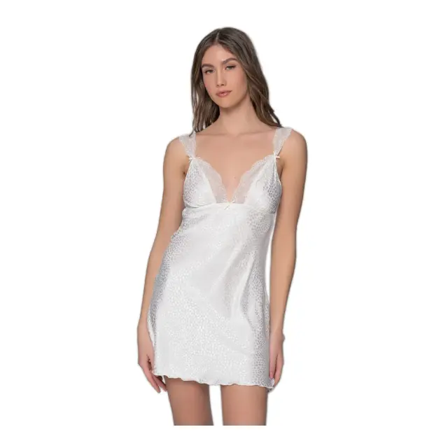 Milena Γυναικείο Νυχτικό & String Βότσαλο Δαντέλα, Χρώμα Ιβουάρ