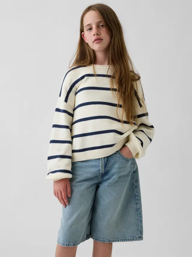 Παιδικό Πουλόβερ Oversized Γραμμής από 100% Βαμβάκι Ivory frost stripe