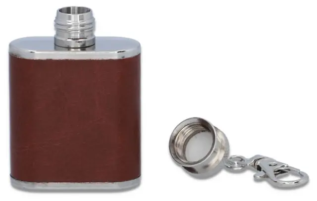 Hip Flask Φλασκί Ποτού Mini Μπρελόκ Τεχνόδερμα Καφέ - 30ml 2