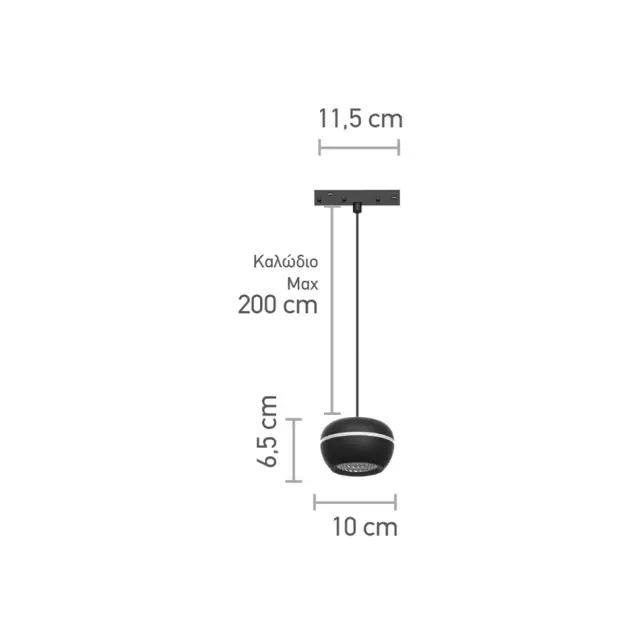InLight Κρεμαστό φωτιστικό LED 6W 3000K για μαγνητική ράγα σε μαύρη απόχρωση D:10cmX6,5cm (T02501-BL) 3