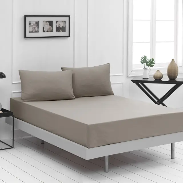 Σεντόνι 170x200+30 Υπέρδιπλο Beauty Home Art 1999 100% βαμβακερόΜε Λάστιχο- Μπεζ