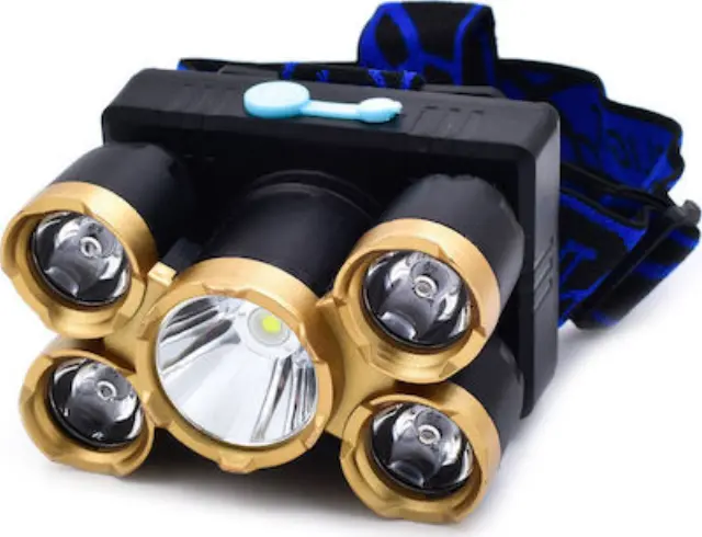 Φακός κεφαλής 5led 120° cree xml Q5+5xpe YH-003 - Μαύρο