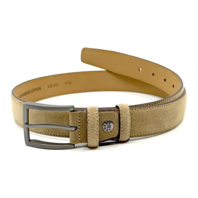 Μπεζ Άμμου Δερμάτινη Ζώνη Nubuck Suede 3,5 cm - 110cm
