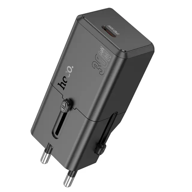 Φορτιστής Ταξιδίου Hoco AC25 Universal Converter US/EU/AU/ UK USB-C PD30W GaN Μαύρος