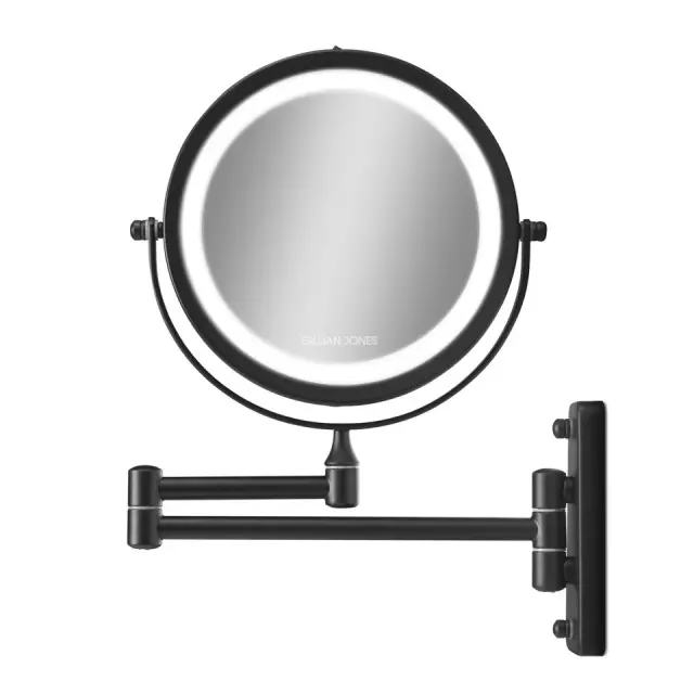 Gillian Jone- Doub-Sided Wall Mirror w LED Light AND x10 Magnificatio- Black