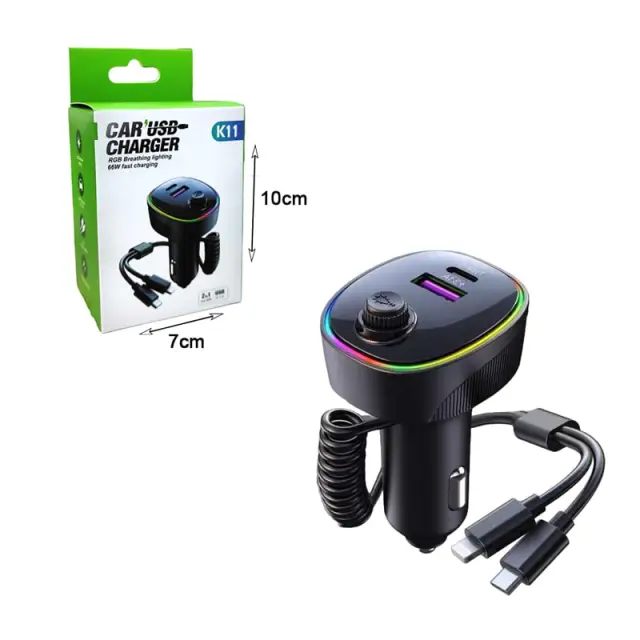 Φορτιστής Αυτοκινήτου με USB RGB 66W K11 - 2in1 Car USB charger 0103091 3