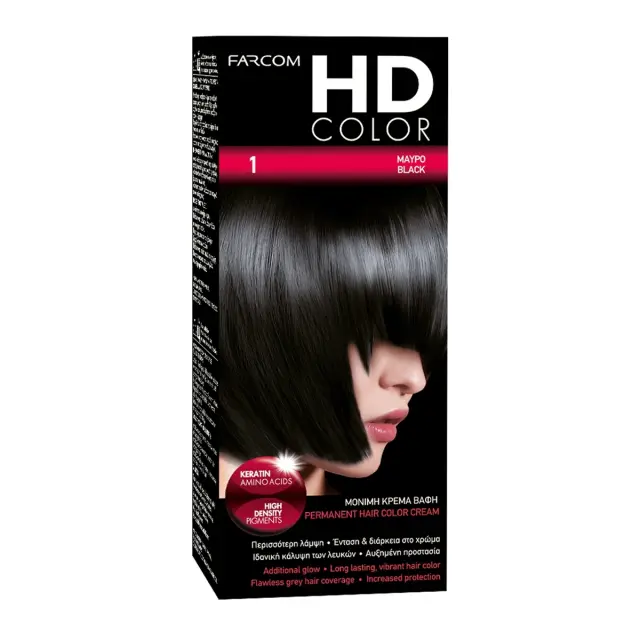 Farcom Βαφή Μαλλιών HD Color No 1 Μαύρο ,60ml
