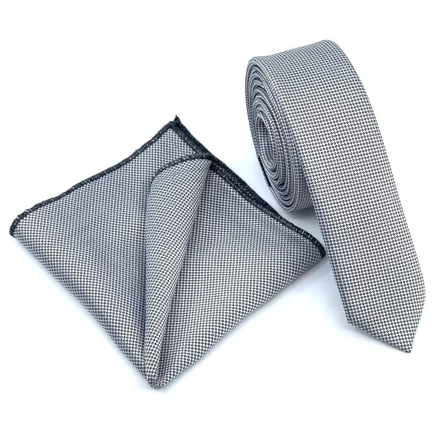 Γκρι Oxford Γραβάτα Slim 4,5 cm Σετ με Μαντηλάκι