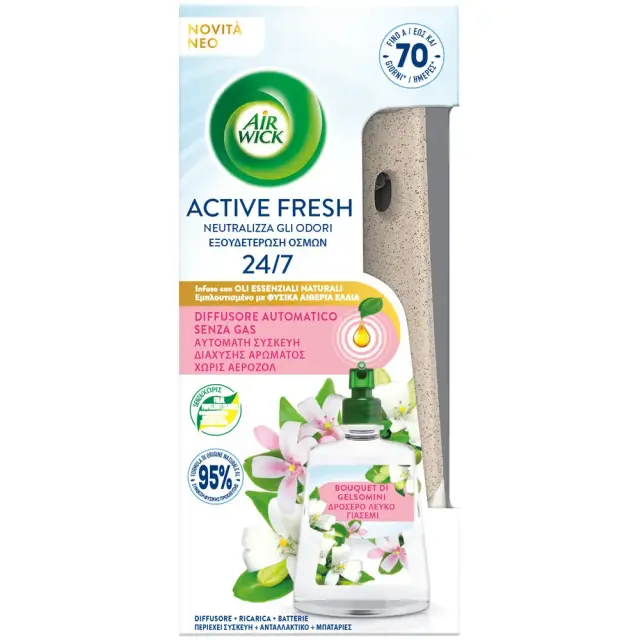 Airwick Active Fresh Συσκευή + Ανταλλακτικό Δροσερό Λευκό Γιασεμί 228ml