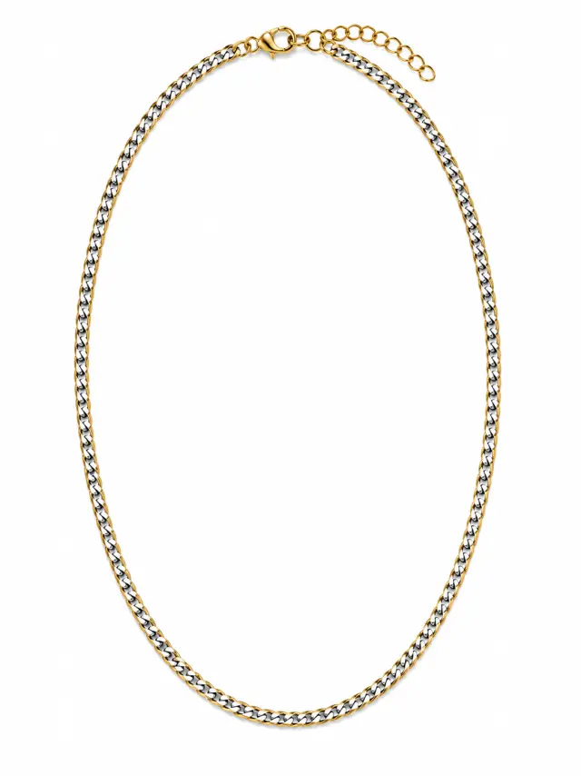 Ghetto 2 Tone Stainless Steel Chain Necklace 55cm Ι (flat) Cuban chain