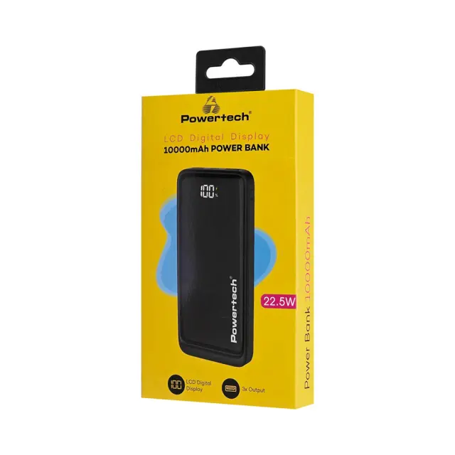Powertech PT-1326 LCD Digital Display 10000 mAh Power Bank Ταχείας Φόρτισης Μαύρο 2