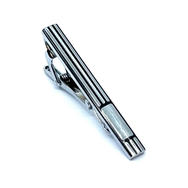 Ασημί Μαύρο Κλιπ Γραβάτας 5,5 cm με Σμάλτο – LGTC/5.5-21