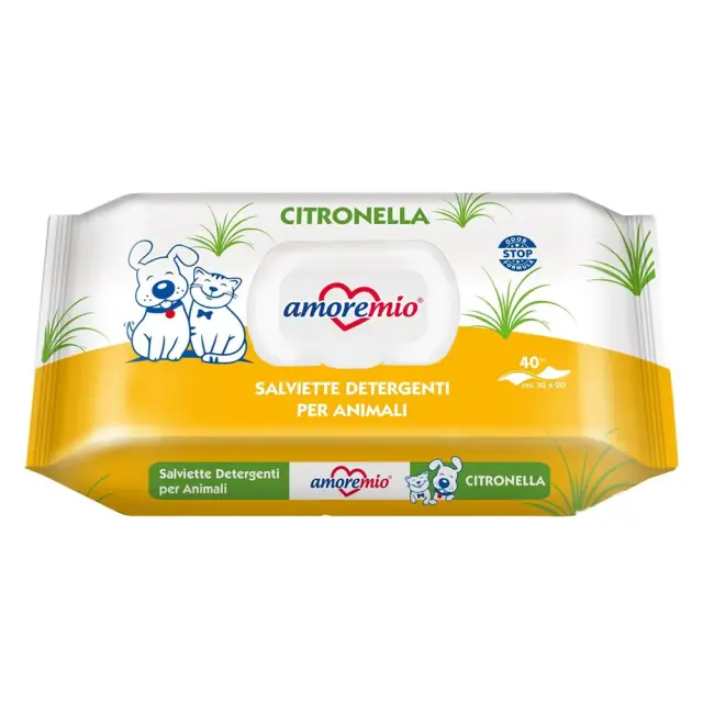 Amoremio Citronella Υγρά Μαντηλάκια Καθαρισμού για Σώμα & Πατούσες 40τμχ 30x20cm