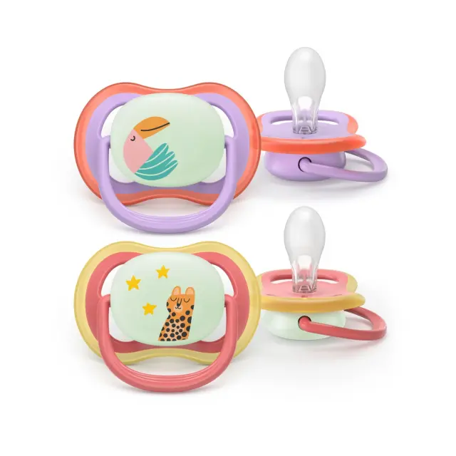 Philips Avent Ultra Air Nighttime Πιπίλα Σιλικόνης που Φωσφορίζει 18 Μηνών+ για Κορίτσι Λιλά και Ροζ, 2τμχ