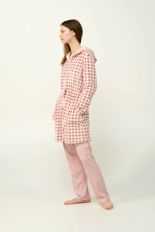 Γυναικεία Fleece Ρόμπα με Κουκούλα Vamp 23321 PINK TAN 3