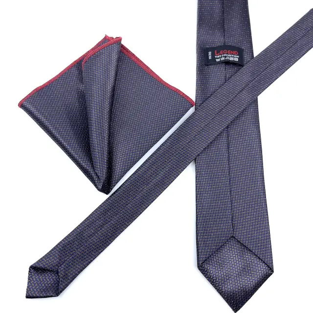 Γραβάτα Microfiber σε Μπλε Μοτίβο Σετ με Μαντηλάκι 3