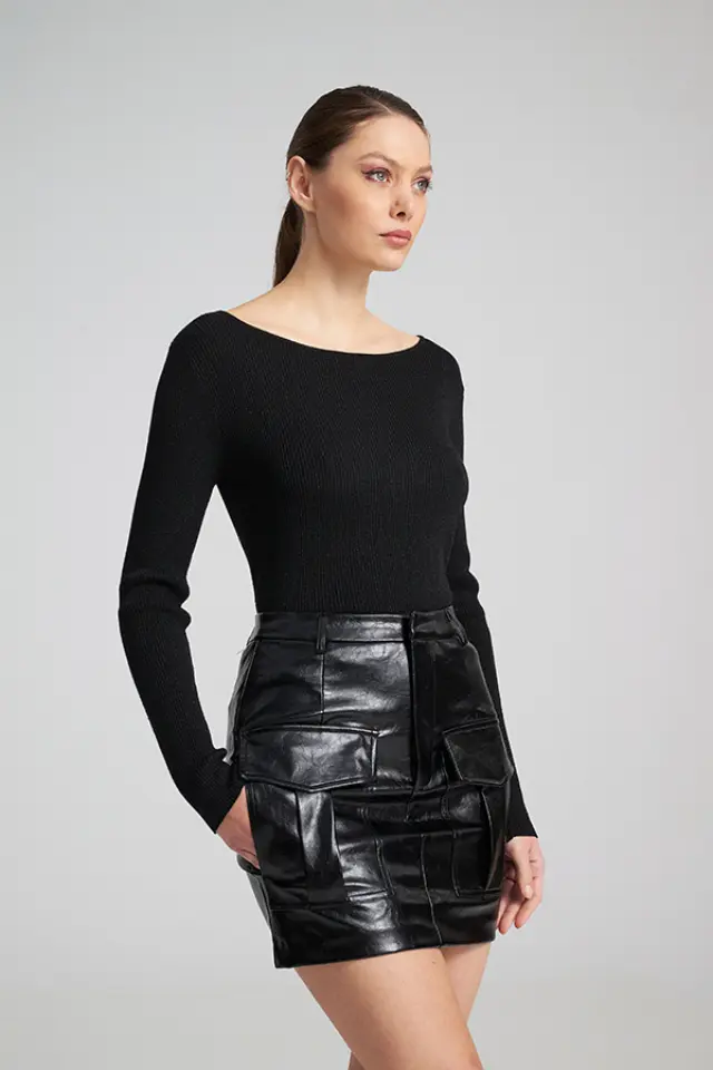 Δερμάτινη Mini Φούστα με Τσέπες SAHAR SKIRT - XS