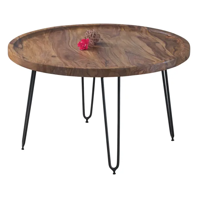 Τραπέζι MATRI Σαλονιού Φυσικό/Μαύρο Ξύλο φ76x45cm