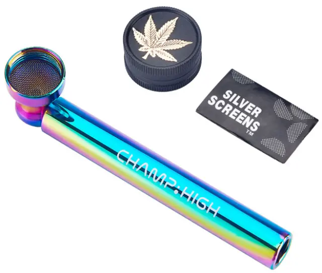 Champ Πιπάκι Γυάλινο 9,5 cm με Δώρο Τριφτη Καπνού Grinder 30mm