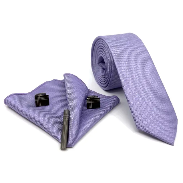 Μωβ Γραβάτα Oxford 6,5 cm με Ασορτί Μαντήλι