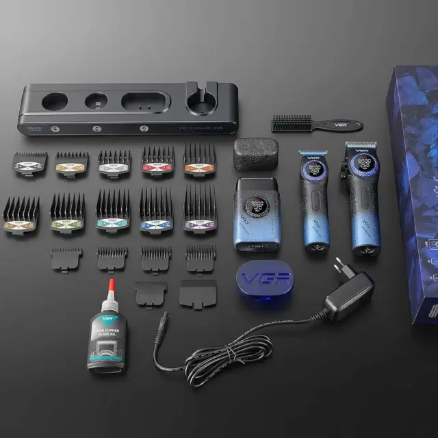 VGR Stepless Pro Blue Edition Barber Combo 3in1 2