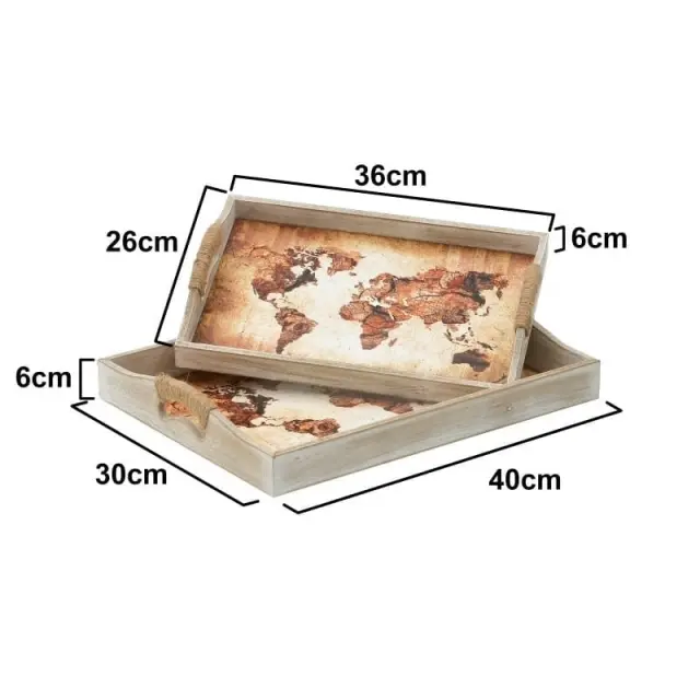 Δίσκος Άτλας Ξύλο 40x30x6/36x26x5.5cm Σετ 2τμχ 3-70-610-0039 2