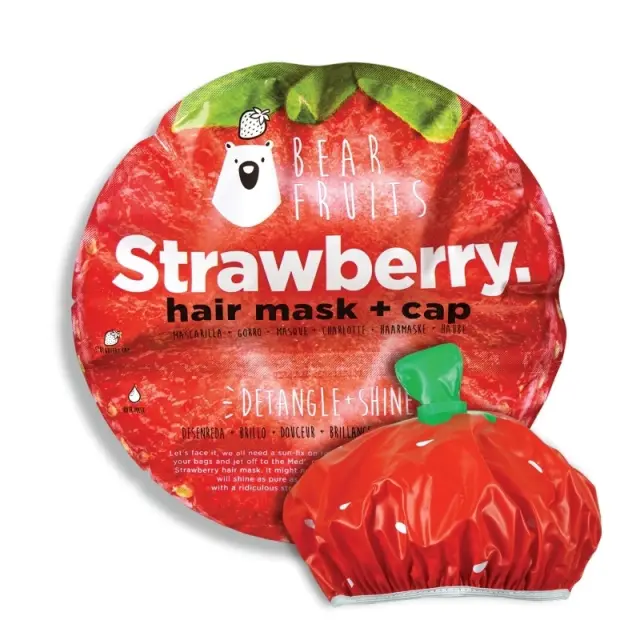 BearFruits Strawberry Μάσκα Μαλλιών για Ευκολοχτένιστα & Λαμπερά Μαλλιά, 20ml & Σκουφάκι Φράουλα, 1 τεμ, 1σετ