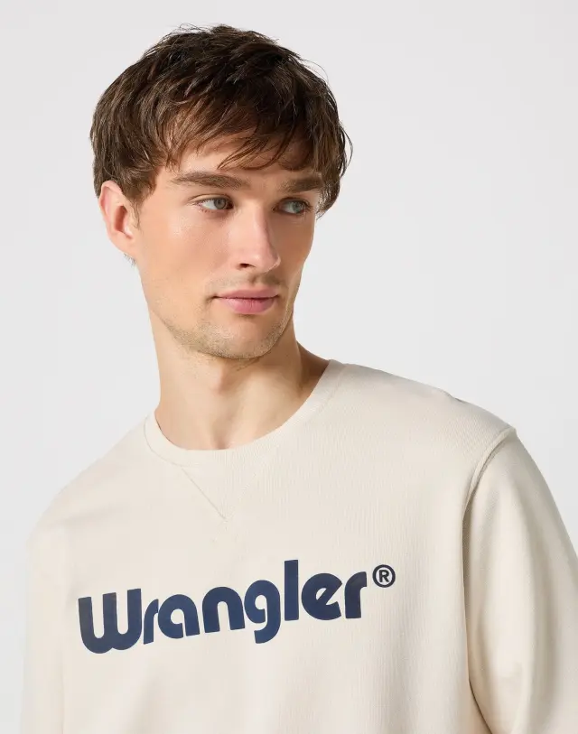 Wrangler Ανδρικό LOGO CREW 112350538 Φούτερ Βαμβακερό Regular-Fit – Vintage White - L 3