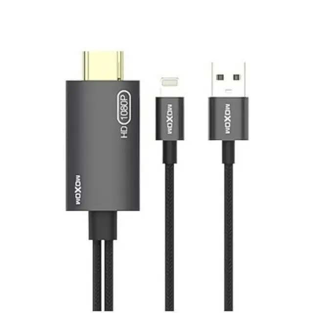 Moxom Cable HDMI male - Lightning male / USB-A male 2m Μαύρο (MX-AX28)