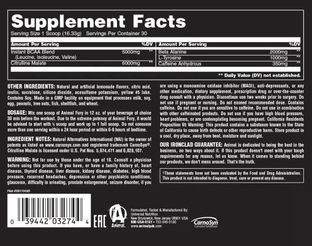 Universal Nutrition Animal Fury Blue Raspberry, 30 Servings 2