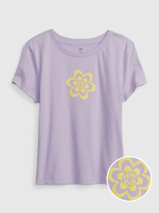 Μωβ Παιδική 100% Οργανικό Βαμβάκι Graphic Μπλούζα PURPLE LOTUS - XS