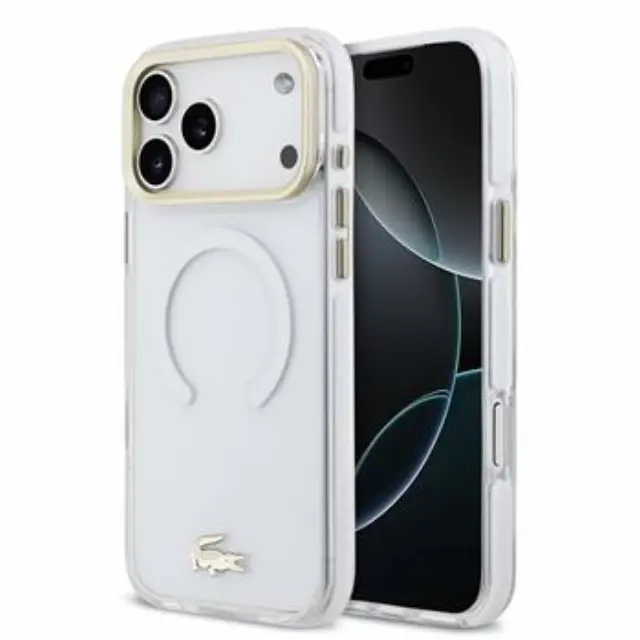 Lacoste PC/TPU Frosted Finish Gold Logo MagSafe Case for iPhone 18 Pro Max Transparent