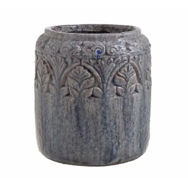 Βάζο vintage με ανάγλυφα, γκρι-μωβ, 24x26,5cm