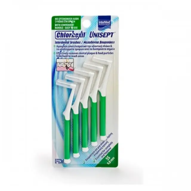 Intermed Chlorhexil Interdental Brushes SS 0,8mm Μεσοδόντια Βουρτσάκια Πράσινα, 5τμχ
