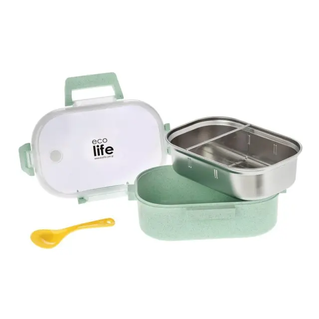 Ecolife Δοχείο Φαγητού Πλαστικό Light Green Κατάλληλο για Φούρνο Μικροκυμάτων 900ml 2