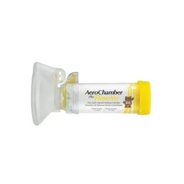 AeroChamber Plus Flow-Vu Παιδικός Aεροθάλαμος Eισπνοών με Μεσαία Mάσκα με Κίτρινο Χρώμα για Παιδιά 1-5 ετών, 1τμχ