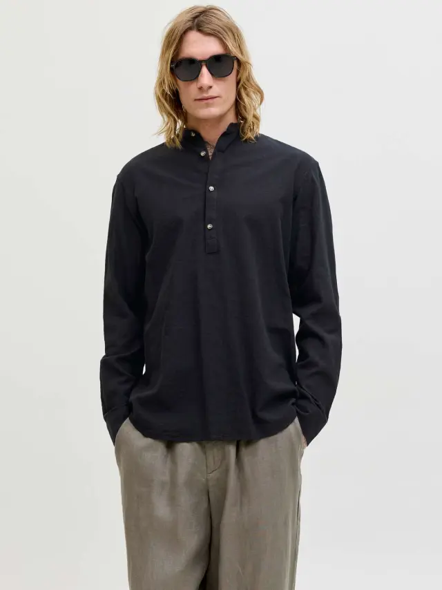 JJESUMMER LINEN BLEND TUNIC SHIRT L/S SN Black 2