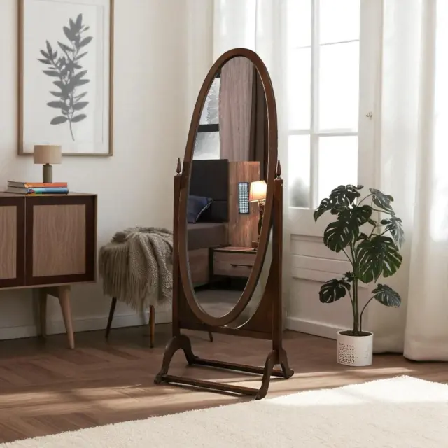 Stewehome Οβάλ Καθρέφτης Δαπέδου με Ξύλινη Βάση 63x39x161 cm 2