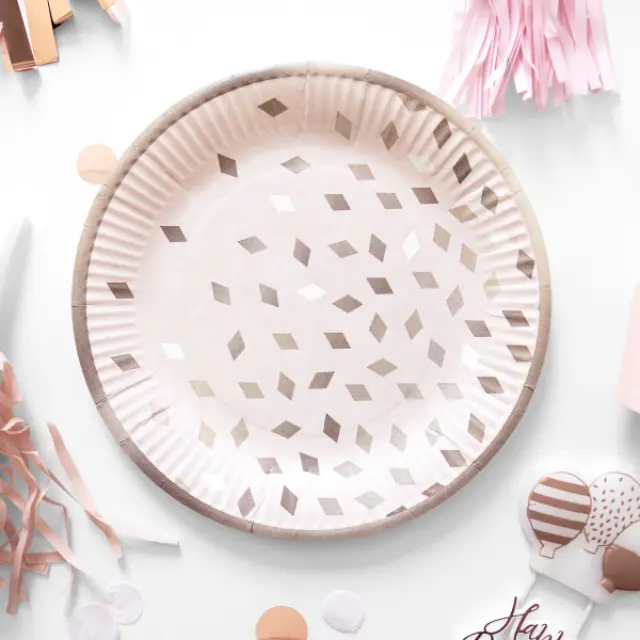 Πιάτα Χάρτινα Φαγητού 23 εκ ECO Rose Gold Birthday / 8 τεμ