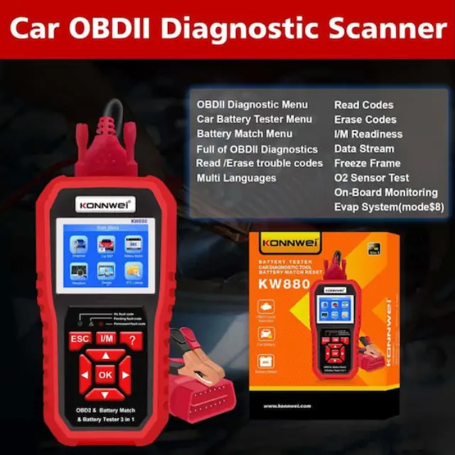 Konnwei KW880 Ψηφιακό Battery Tester με Κροκοδειλάκια 3