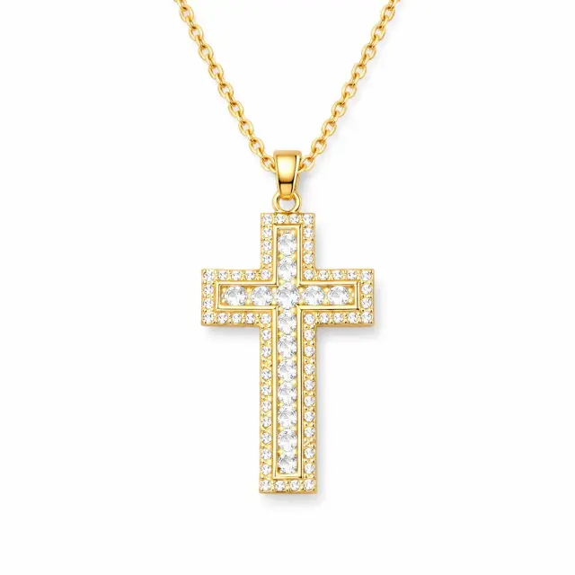 Ghetto CZ Cross Pendant Necklace Gold18k Plated