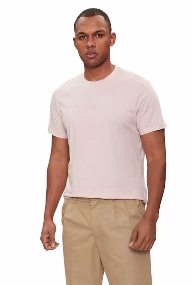 Guess Ανδρικό T-shirt Κοντομάνικο Ροζ Ανοιχτό Ροζ - XXL