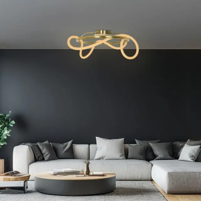 LED Μοντέρνο Φωτιστικό Οροφής GLOW 34Watt CCT σε Χρυσό Πλατίνα και Λευκό Νήμα KLV-101-0149