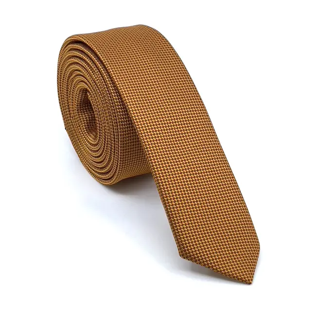 Καμμένο Πορτοκαλί Oxford Γραβάτα Slim 4,5 cm Σετ με Μαντηλάκι 3