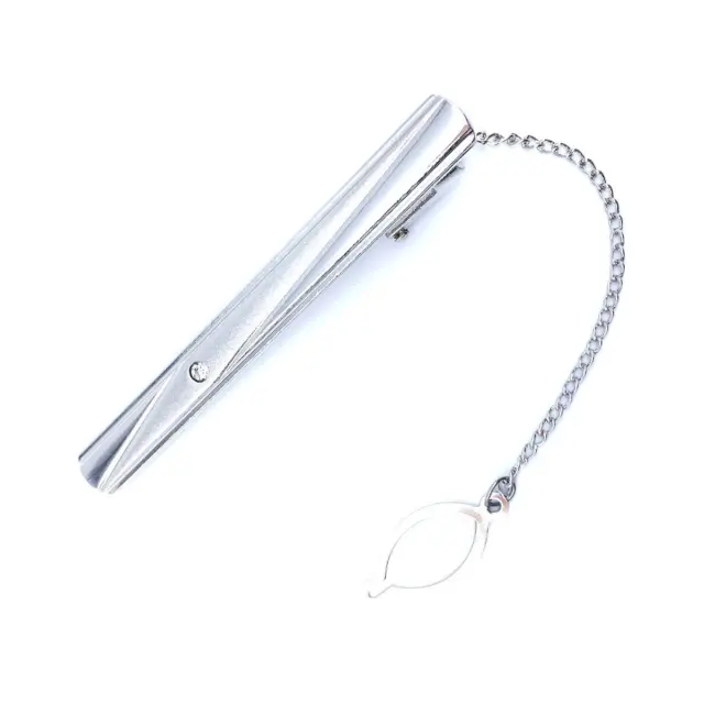Ασημί Κλιπ Γραβάτας 6 cm με Αλυσίδα – LGTC-M106