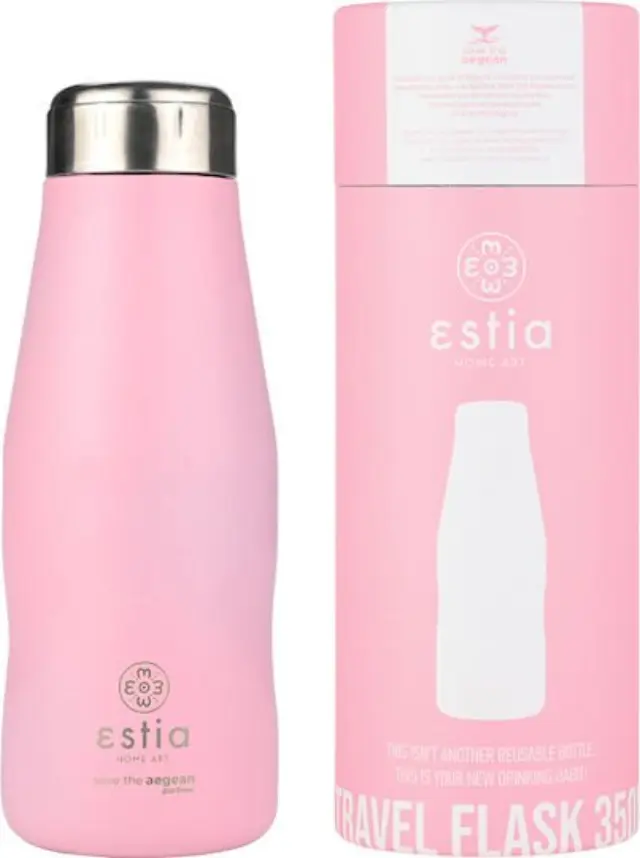 Estia Travel Flask Save the Aegean Ανακυκλώσιμο Μπουκάλι Θερμός Ανοξείδωτο BPA Free 350ml Blossom Rose με Καλαμάκι
